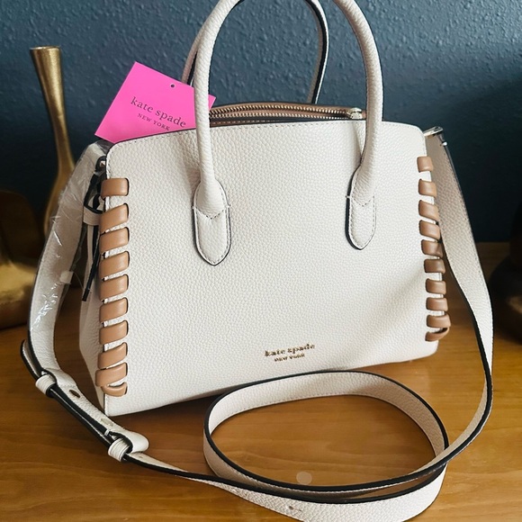 NWT Kate Spade Cream and Tan Satchel with Structured Design & Woven Accents - Picture 1 of 8